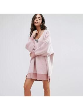FREE PEOPLE All About It Fleece Sweater Dress Pink Small S